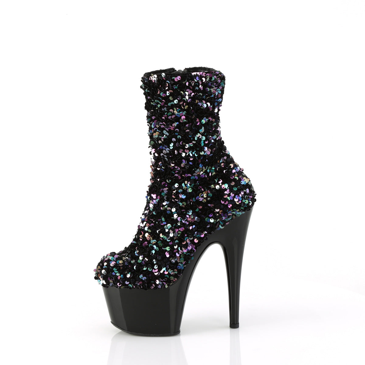 ADORE-1042SQ Pleaser Black Multi Sequins/Black Platform Shoes [Exotic Dance Ankle Boots]