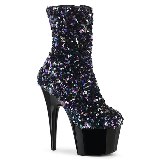 ADORE-1042SQ Pleaser Black Multi Sequins/Black Platform Shoes [Exotic Dance Ankle Boots]