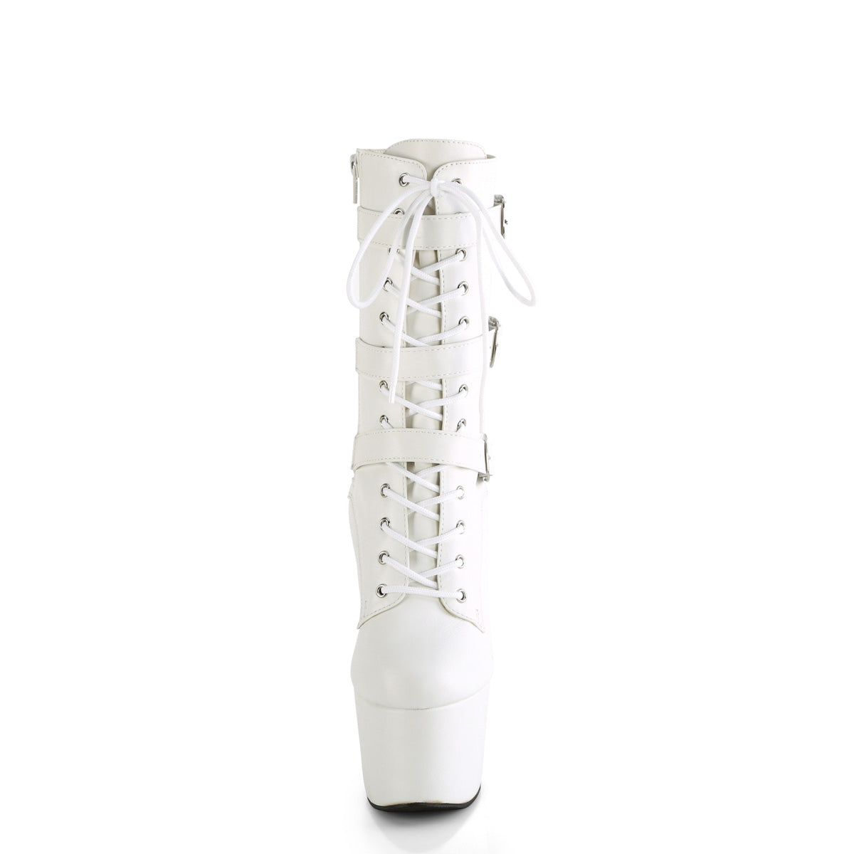 ADORE-1043 Pleaser White Faux Leather Platform Shoes [Exotic Dance Ankle Boots]