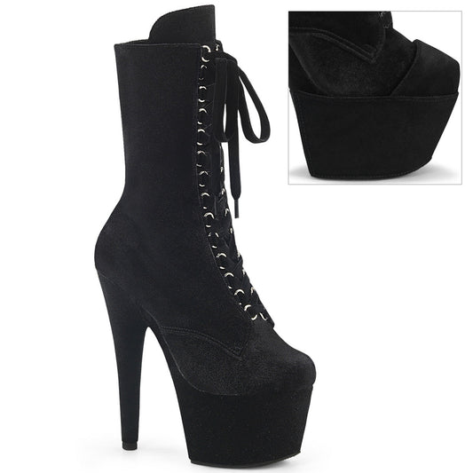 ADORE-1045VEL Pleaser Black Velvet/Black Velvet Platform Shoes [Exotic Dance Ankle Boots]