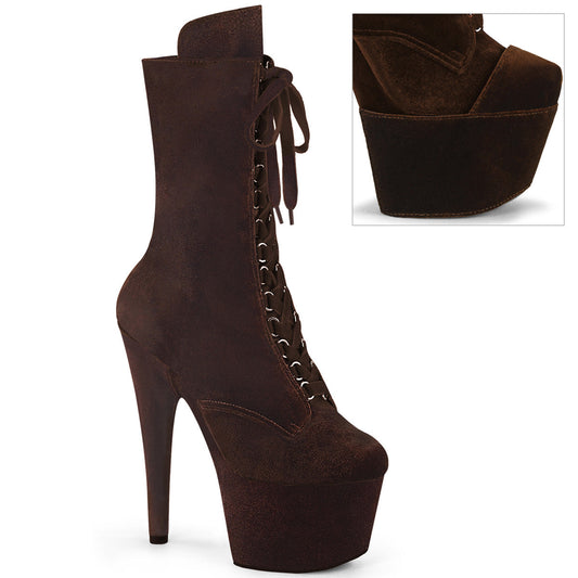 ADORE-1045VEL Pleaser Brown Velvet Platform Shoes [Exotic Dance Ankle Boots]
