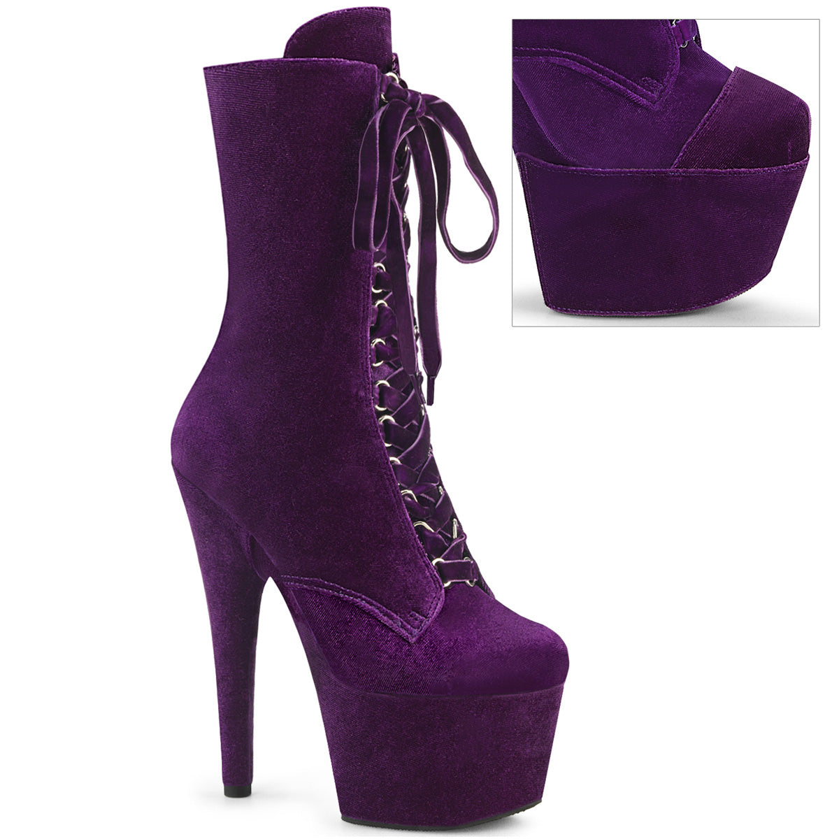 ADORE-1045VEL Pleaser Purple Velvet/Purple Velvet Platform Shoes [Exotic Dance Ankle Boots]