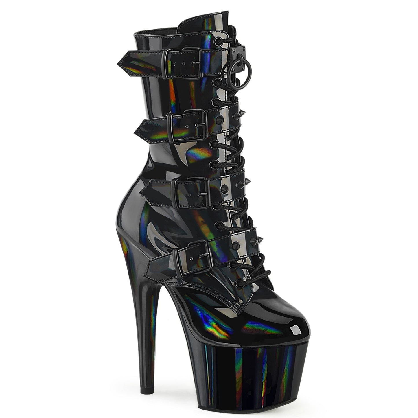 ADORE-1046 Pleaser Black Holo Patentatching Platform Shoes [Exotic Dance Ankle Boots]