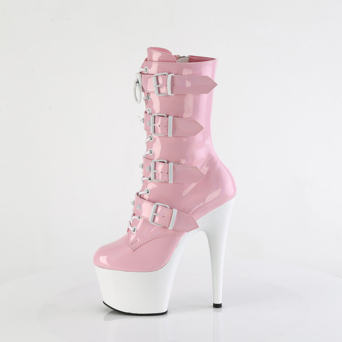 ADORE-1046TT Pleaser B Pink Holo Patent/White Platform Shoes [Exotic Dance Ankle Boots]