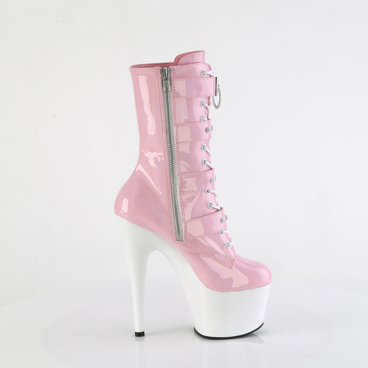 ADORE-1046TT Pleaser B Pink Holo Patent/White Platform Shoes [Exotic Dance Ankle Boots]