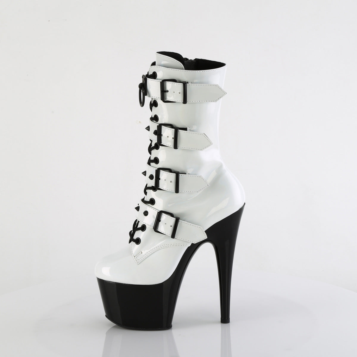 ADORE-1046TT Pleaser White Holo Patent/Black Platform Shoes [Exotic Dance Ankle Boots]