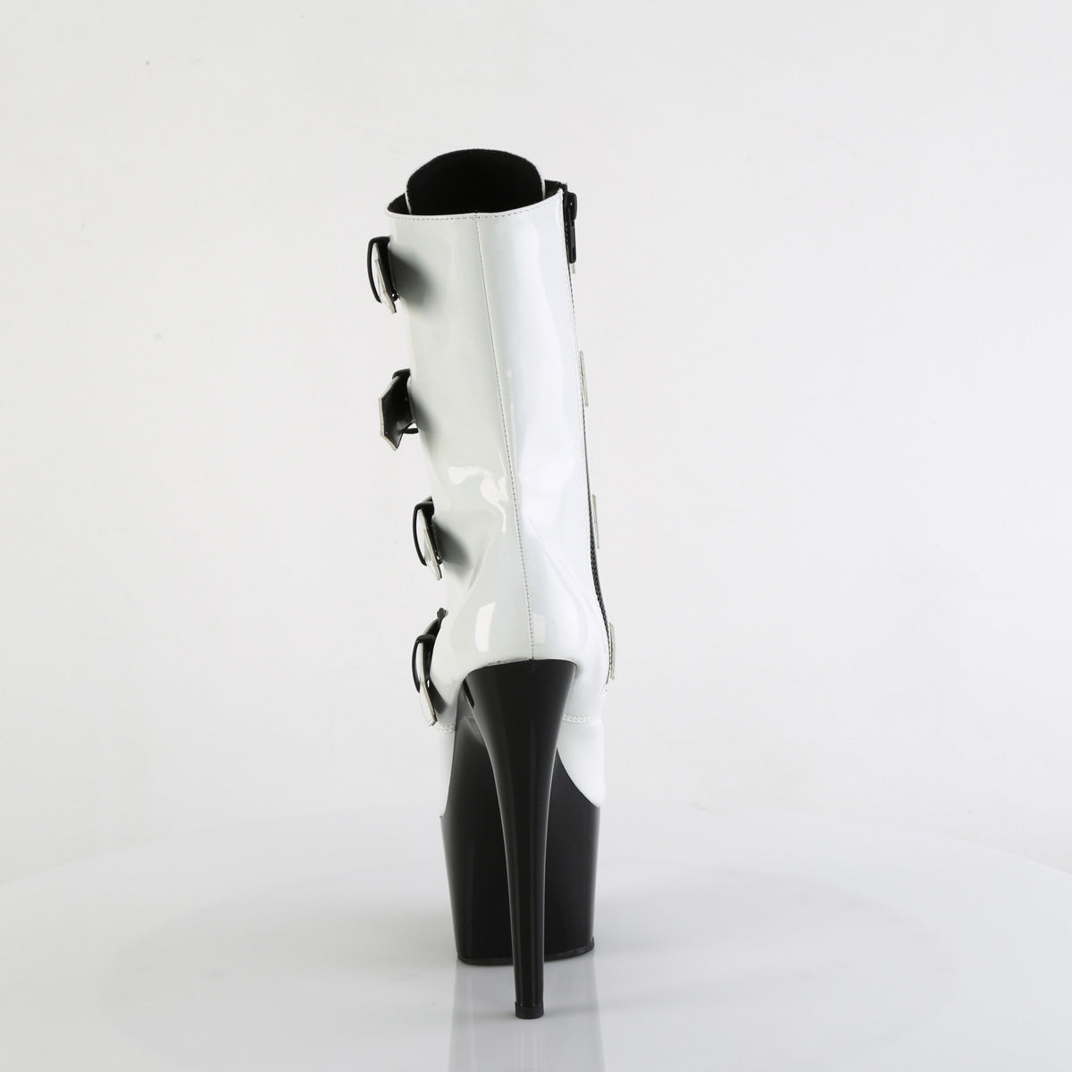 ADORE-1046TT Pleaser White Holo Patent/Black Platform Shoes [Exotic Dance Ankle Boots]