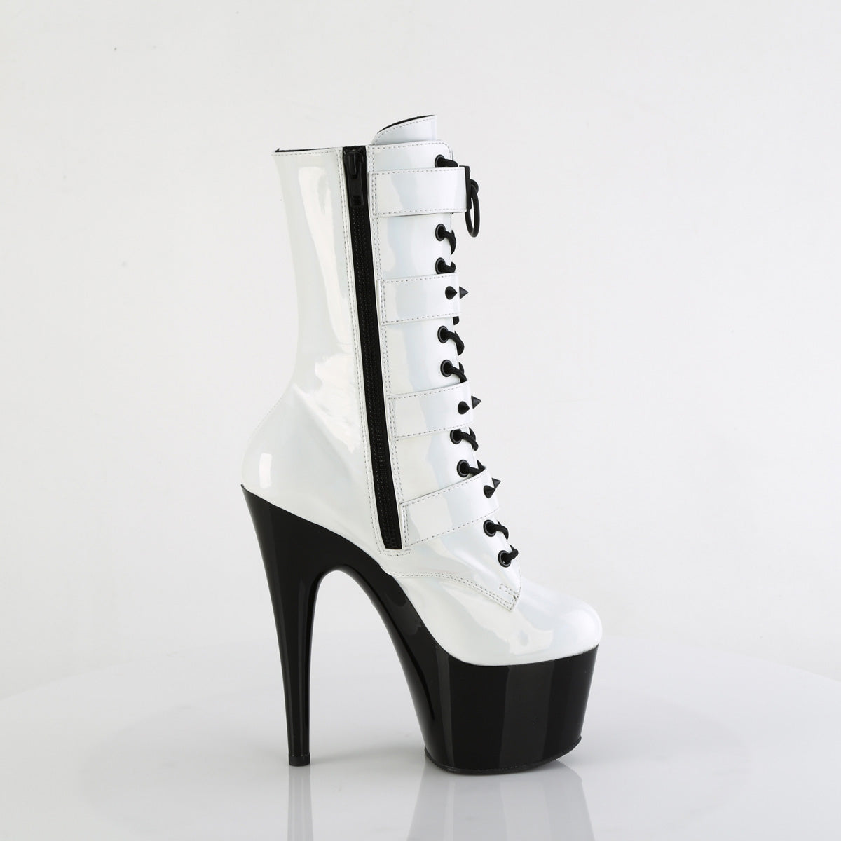 ADORE-1046TT Pleaser White Holo Patent/Black Platform Shoes [Exotic Dance Ankle Boots]