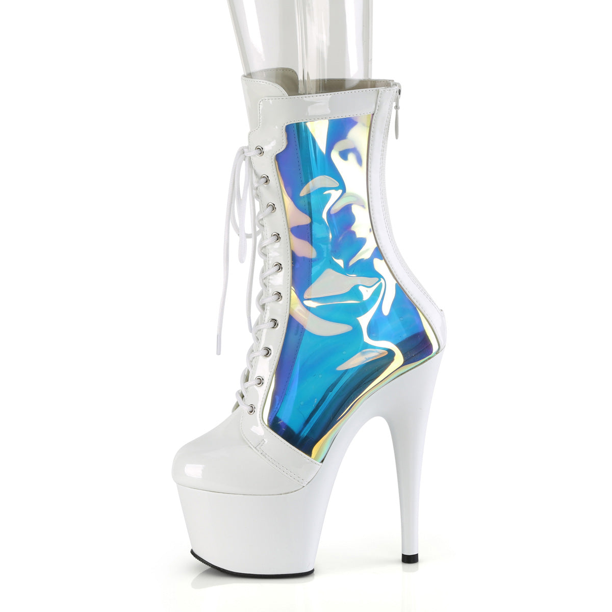 adore 1047 pleaser stripper shoes wht pat holo wht