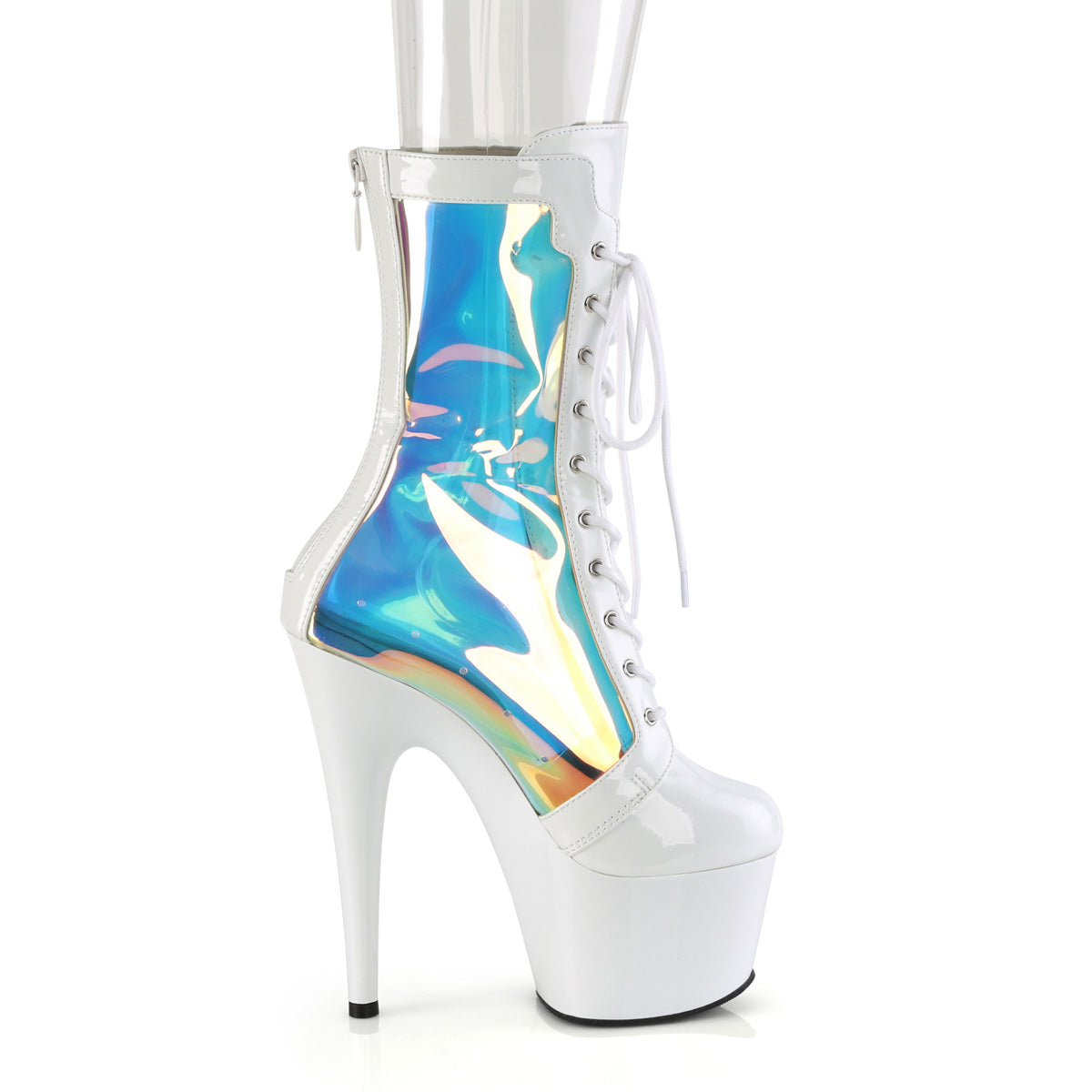 adore 1047 pleaser stripper shoes wht pat holo wht