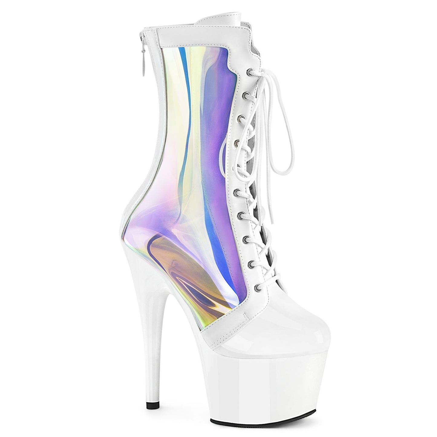 adore 1047 pleaser stripper shoes wht pat holo wht