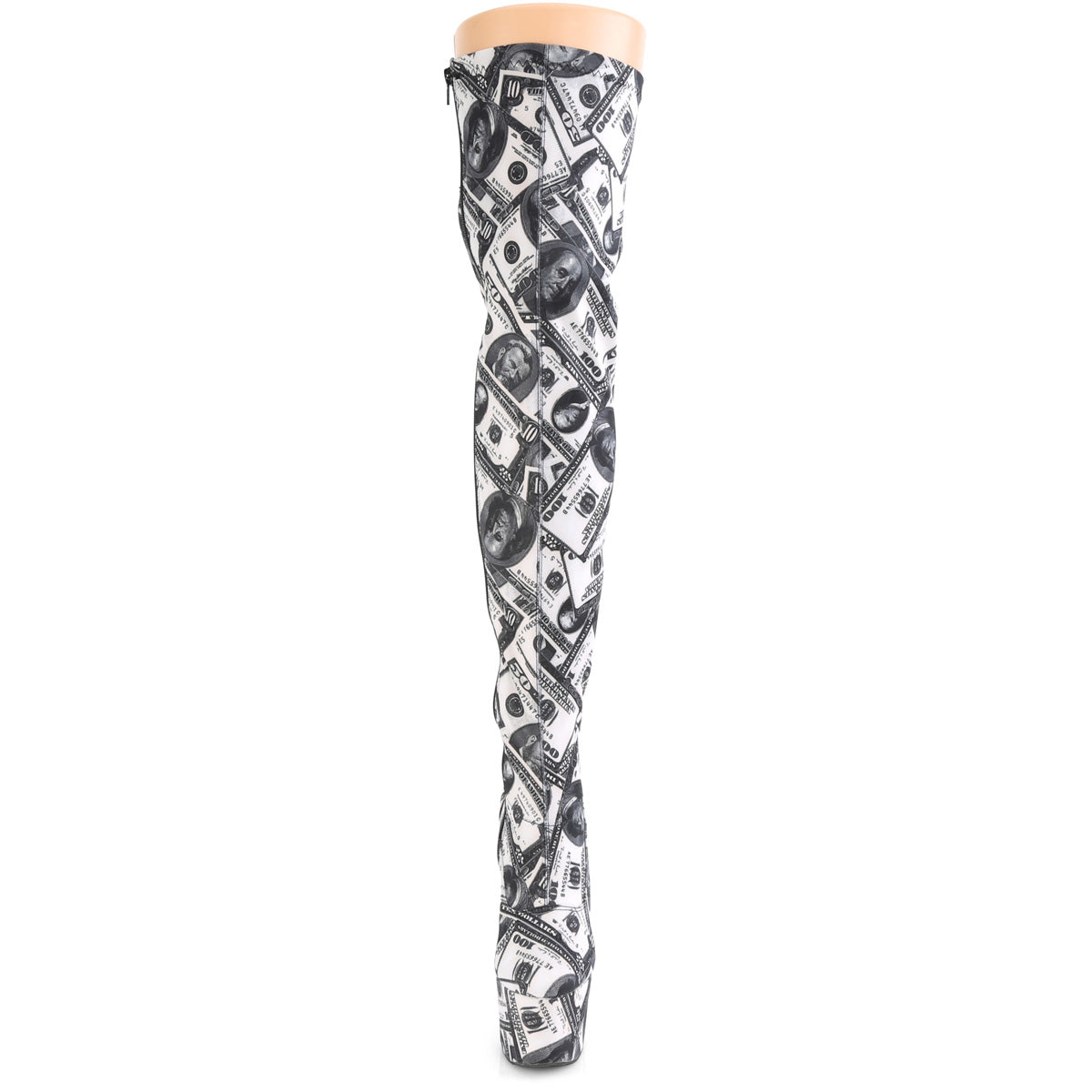 ADORE-3000DP Pleaser White-Black Stretch Fabric/White-Black Fabric Platform Shoes [Thigh High Boots]