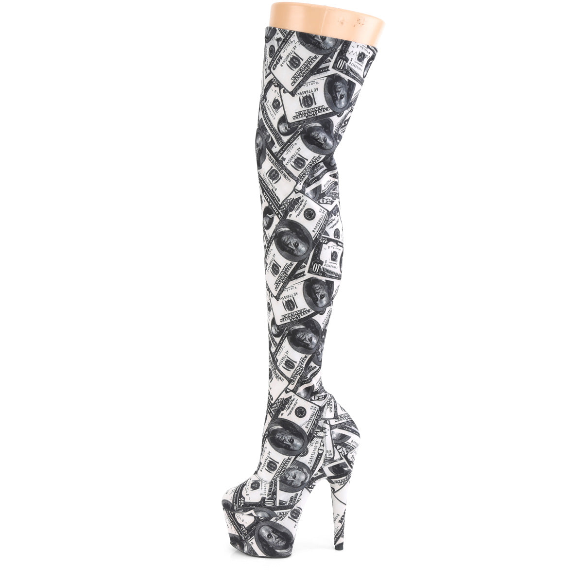 ADORE-3000DP Pleaser White-Black Stretch Fabric/White-Black Fabric Platform Shoes [Thigh High Boots]