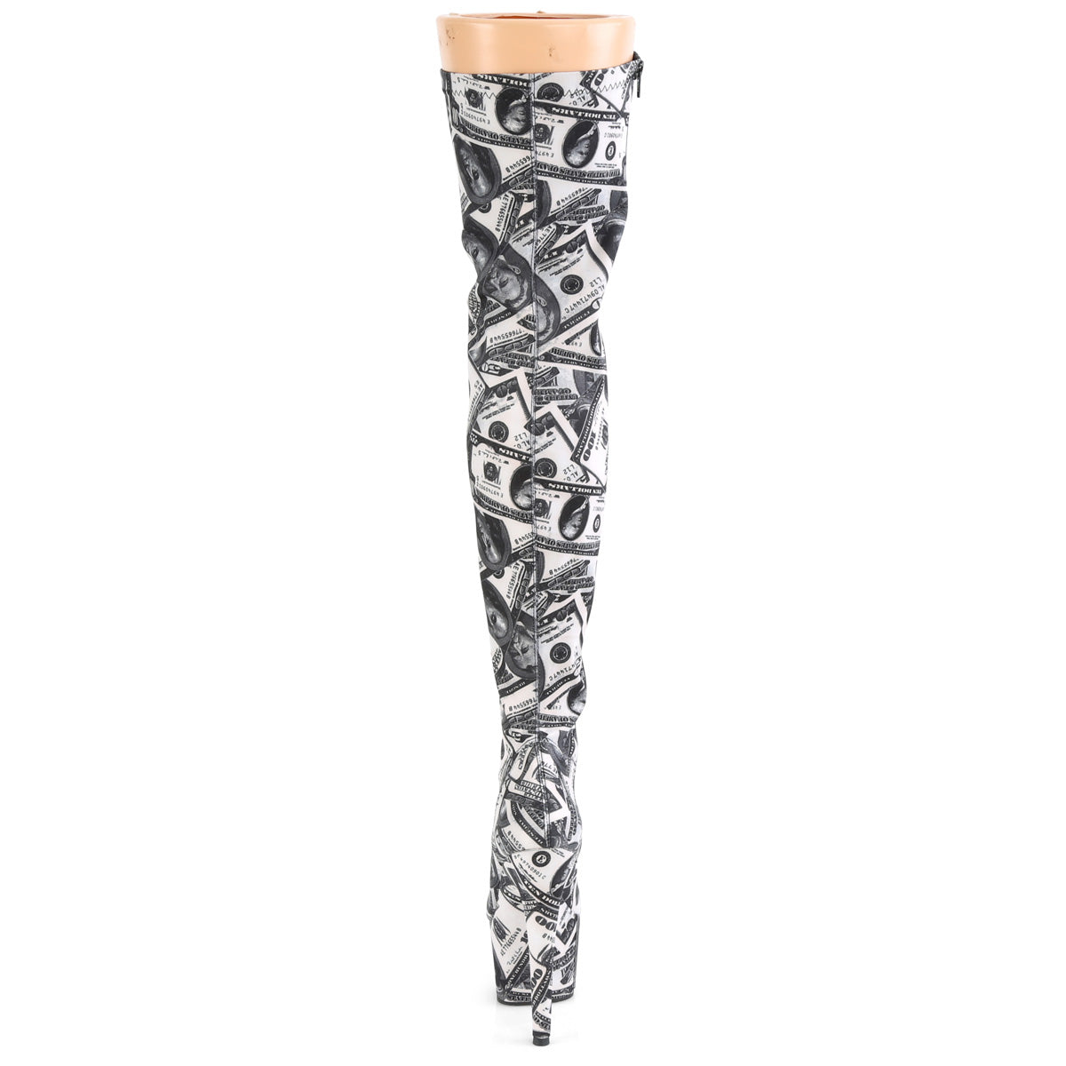 ADORE-3000DP Pleaser White-Black Stretch Fabric/White-Black Fabric Platform Shoes [Thigh High Boots]