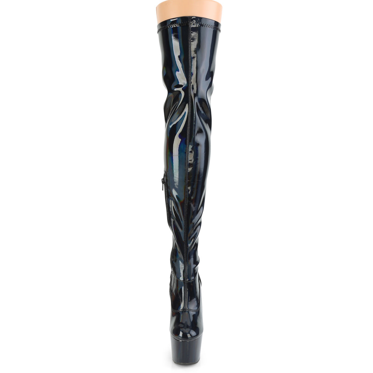 ADORE-3000HWR Pleaser Black Stretch Holo/Black Holo Platform Shoes [Thigh High Boots]