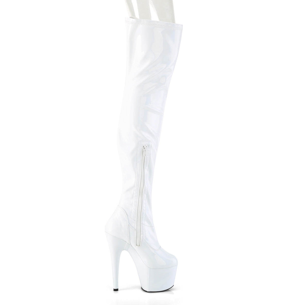 ADORE-3000HWR Pleaser White Stretch Holo/White Holo Platform Shoes [Thigh High Boots]