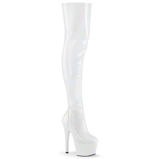 ADORE-3000HWR Strippers Heels Pleaser Platforms (Exotic Dancing) Wht Str. Holo/Wht Holo