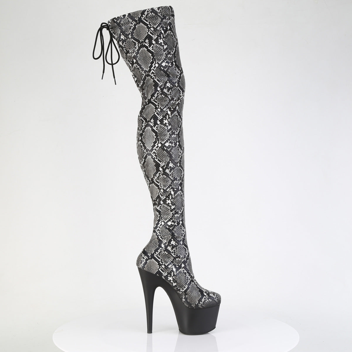 adore 3008sp bt pleaser stripper shoes grey blk snake print blk matte