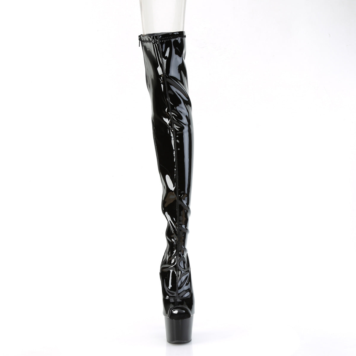 ADORE-3011 Pleaser Black Stretch Patent/Black Platform Shoes [Thigh High Boots]