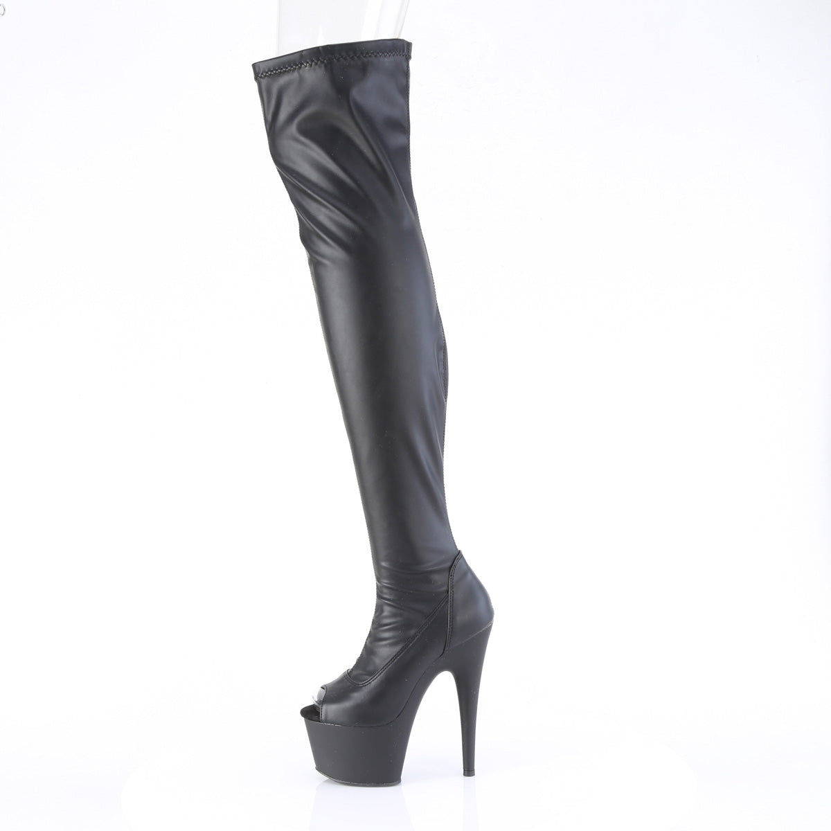 ADORE-3011 Pleaser Black Stretch Faux Leather/Black Matte Platform Shoes [Thigh High Boots]