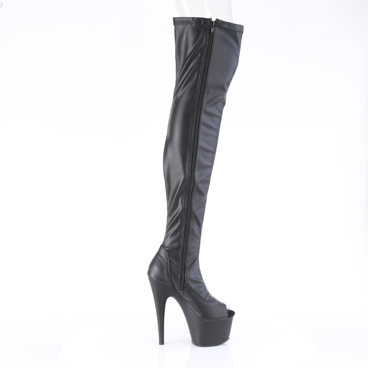 ADORE-3011 Pleaser Black Stretch Faux Leather/Black Matte Platform Shoes [Thigh High Boots]