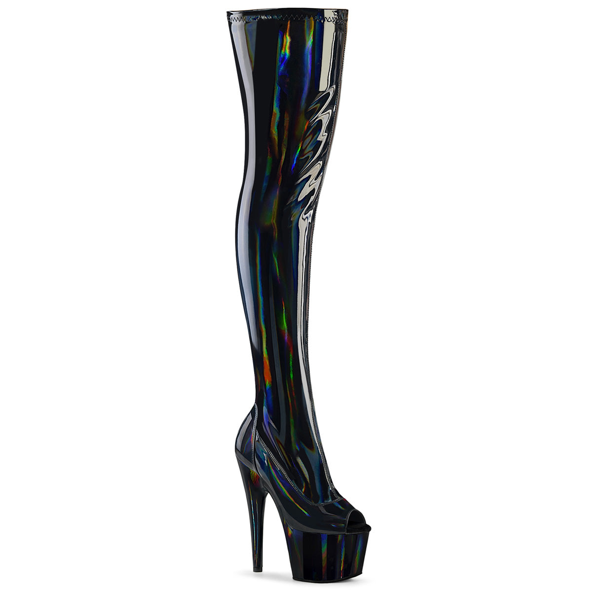 ADORE-3011HWR Strippers Heels Pleaser Platforms (Exotic Dancing) Blk Str. Holo/Blk Holo