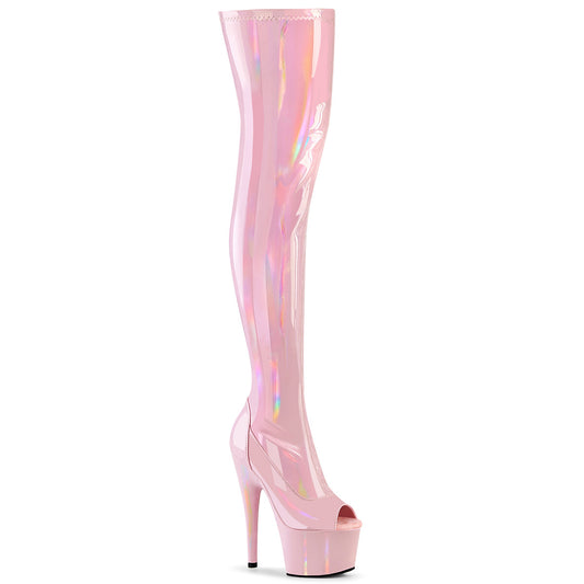 ADORE-3011HWR Strippers Heels Pleaser Platforms (Exotic Dancing) B. Pink Str. Holo/B. Pink
