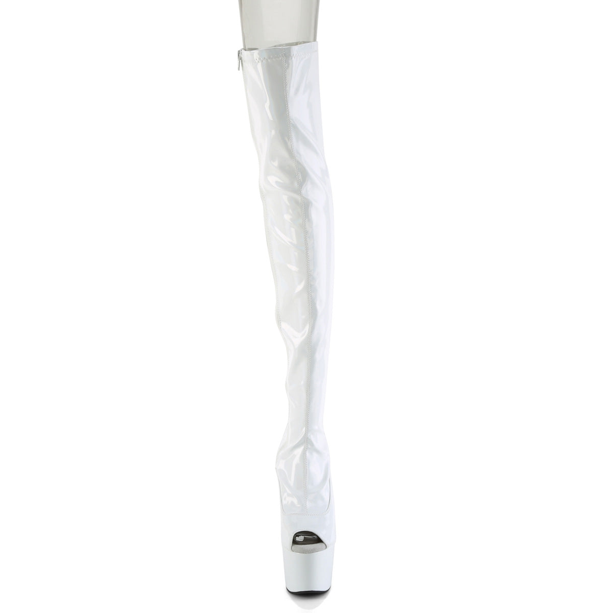 ADORE-3011HWR Pleaser White Stretch Holo/White Holo Platform Shoes [Thigh High Boots]