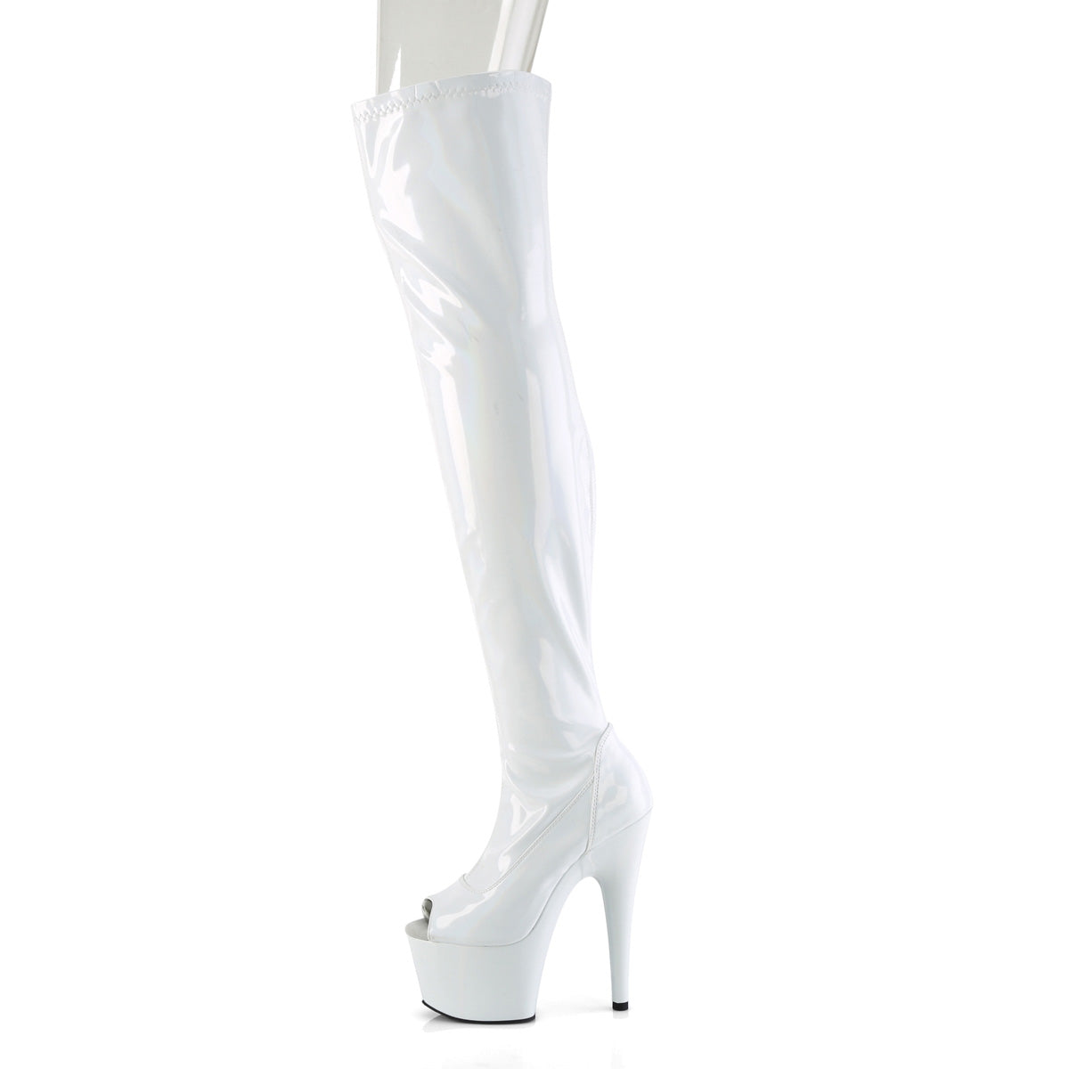 ADORE-3011HWR Pleaser White Stretch Holo/White Holo Platform Shoes [Thigh High Boots]