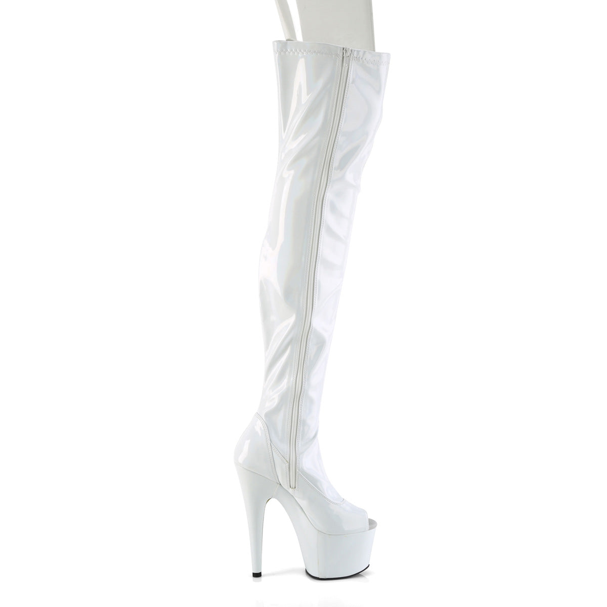 ADORE-3011HWR Pleaser White Stretch Holo/White Holo Platform Shoes [Thigh High Boots]