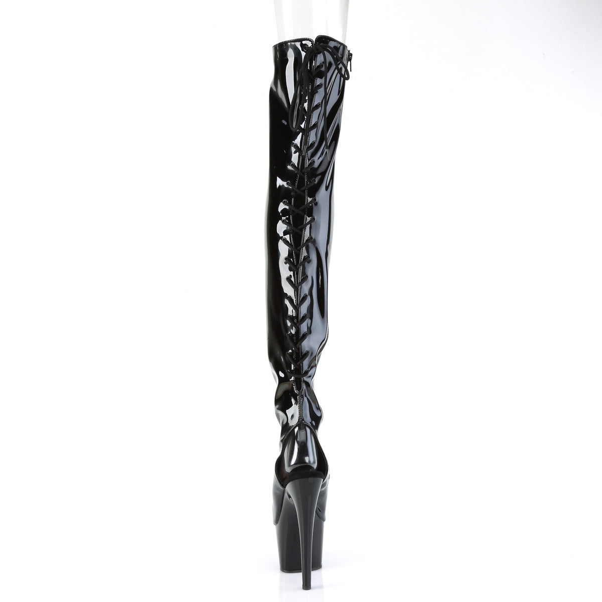 ADORE-3017 Pleaser Black Stretch Patent/Black Platform Shoes [Thigh High Boots]