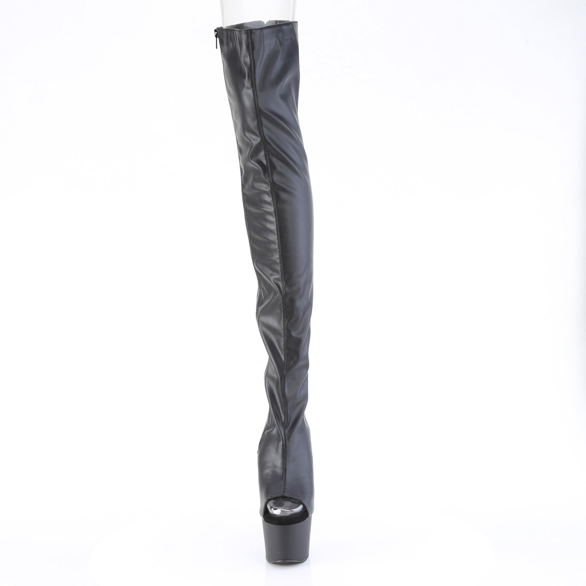 ADORE-3017 Pleaser Black Stretch Faux Leather Platform Shoes [Thigh High Boots]