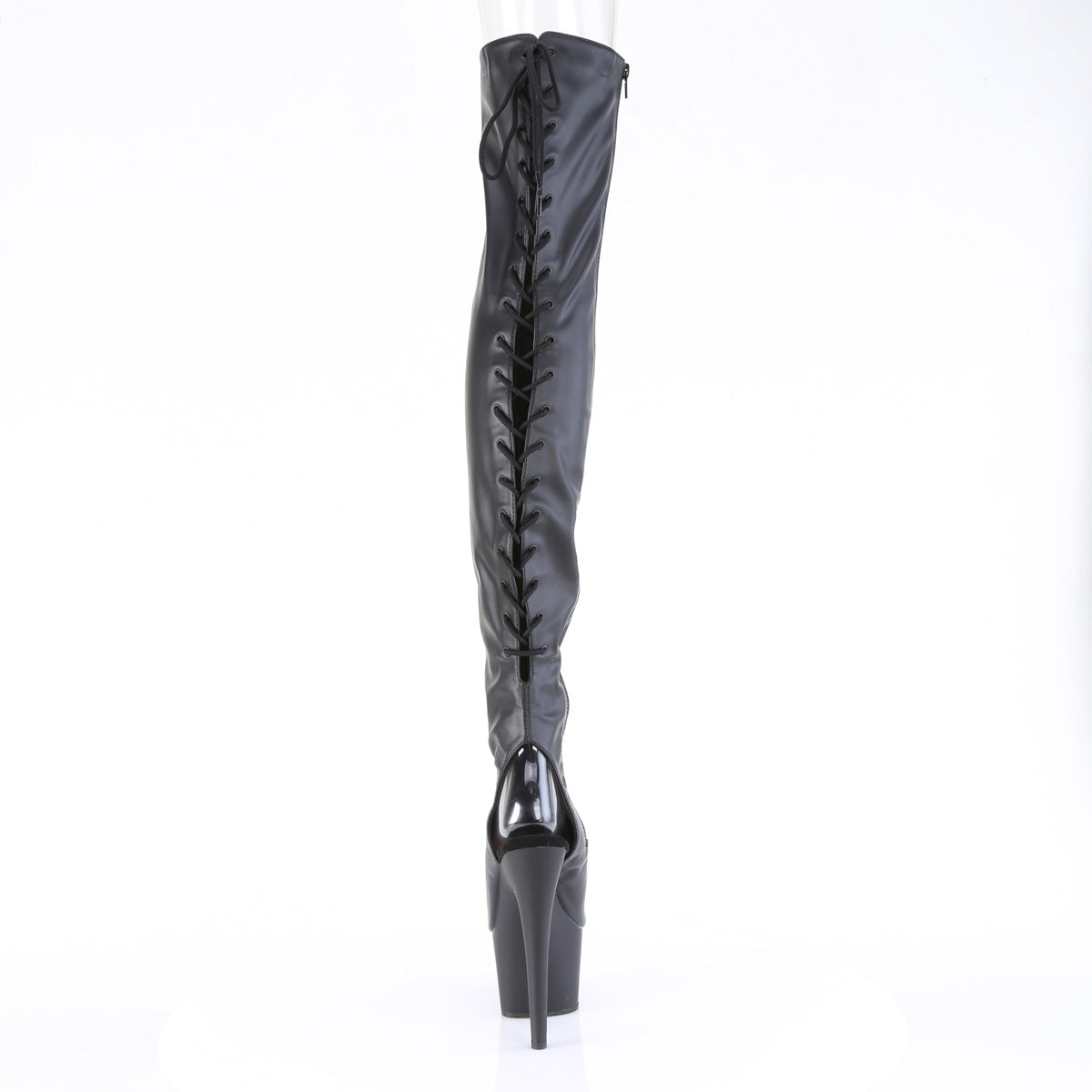 ADORE-3017 Pleaser Black Stretch Faux Leather Platform Shoes [Thigh High Boots]