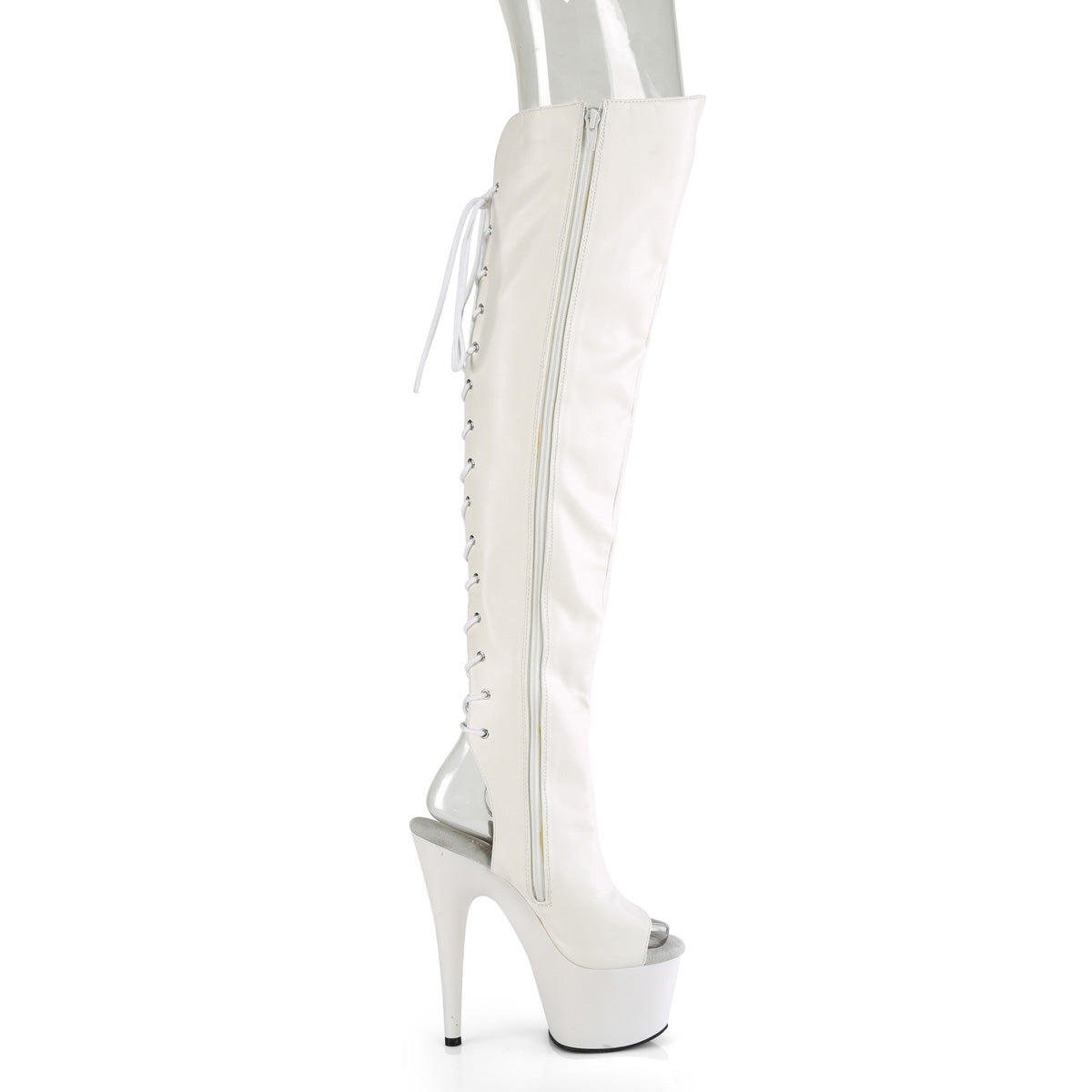 ADORE-3019 Pleaser White Faux Leather/White Matte Platform Shoes [Thigh High Boots]