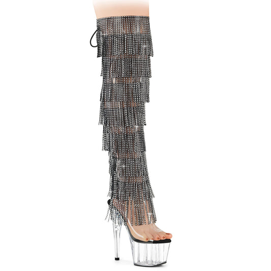 adore 3019c rsf 7 inch heel silver fringes pole dancing thigh highs