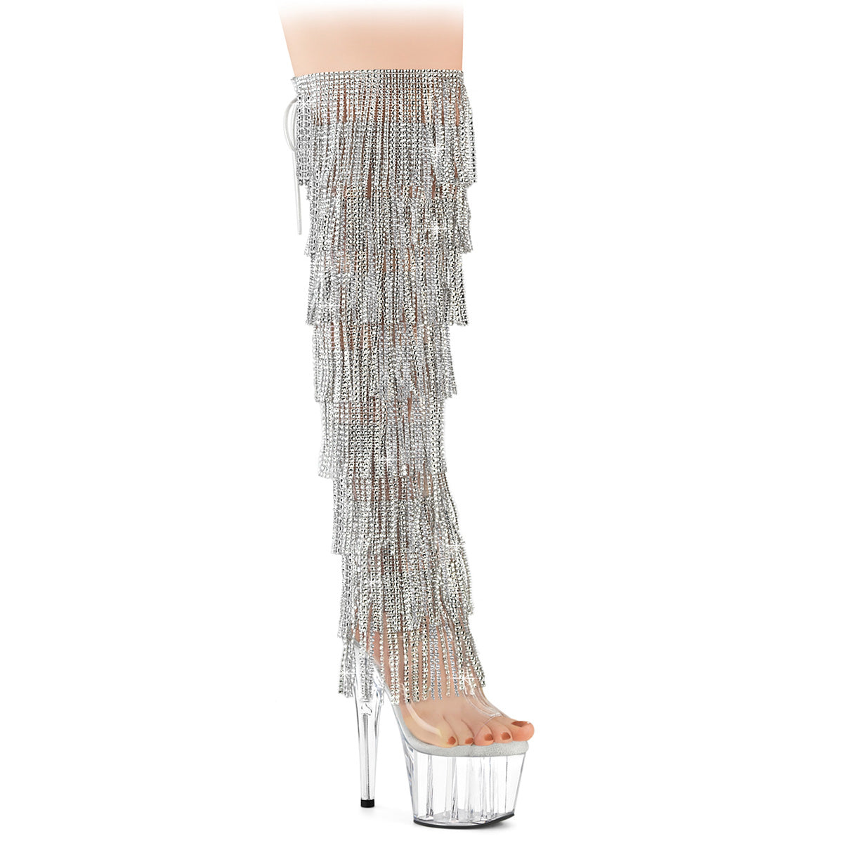 adore 3019c rsf 7 inch heel silver fringes pole dancing thigh highs 1