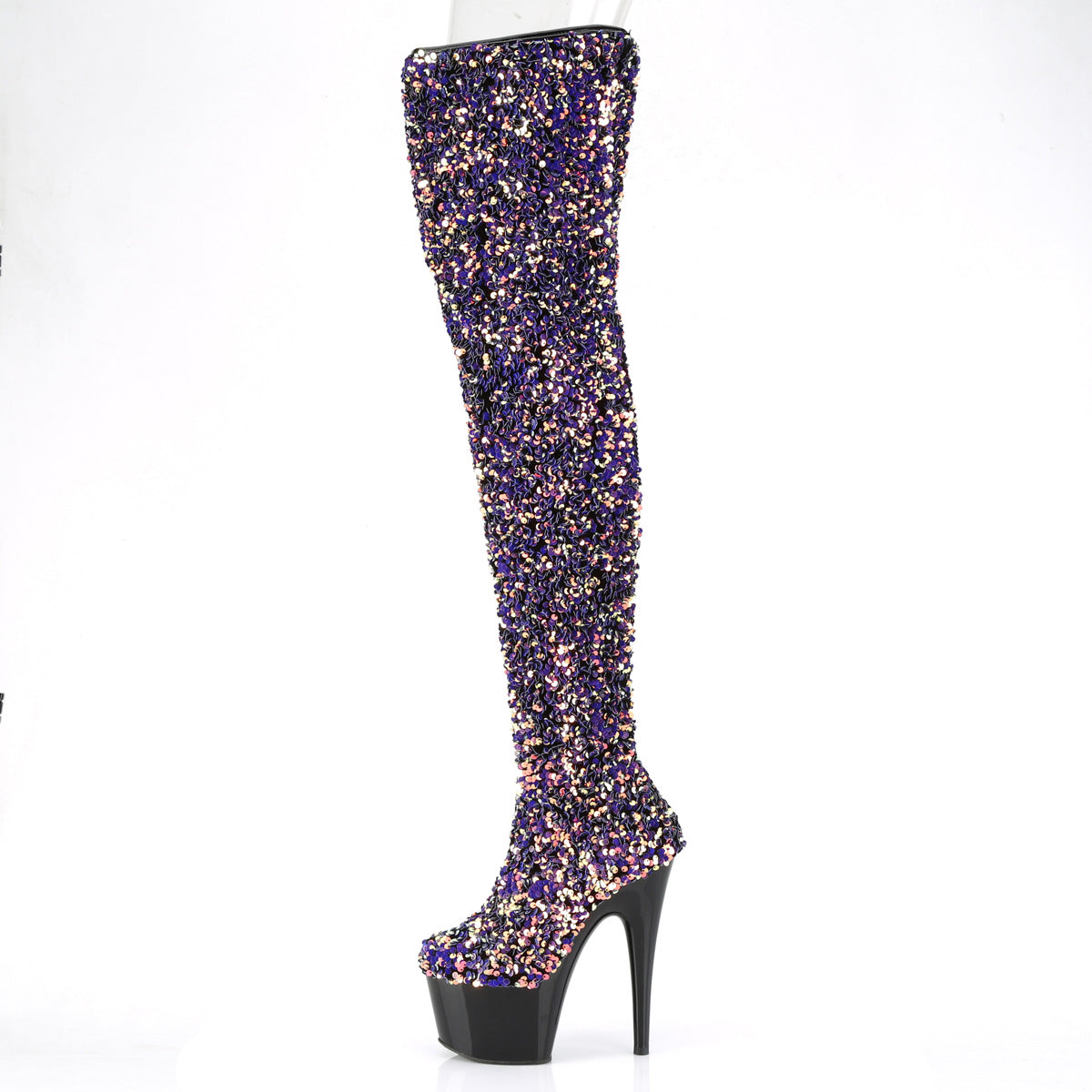 ADORE-3020 Pleaser Purple Multi Sequins/Black Platform Shoes [Sexy Thigh High Boots]