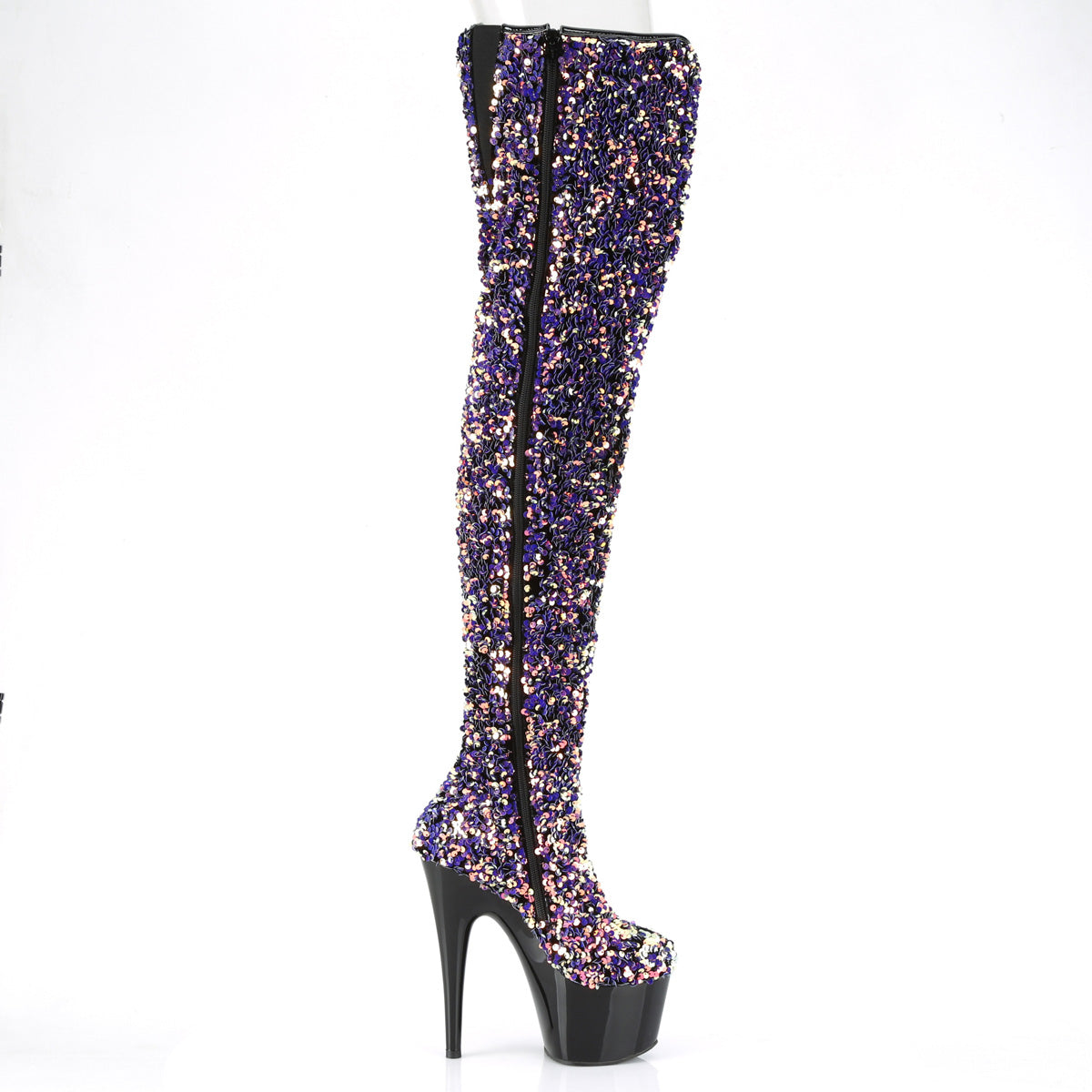 ADORE-3020 Pleaser Purple Multi Sequins/Black Platform Shoes [Sexy Thigh High Boots]