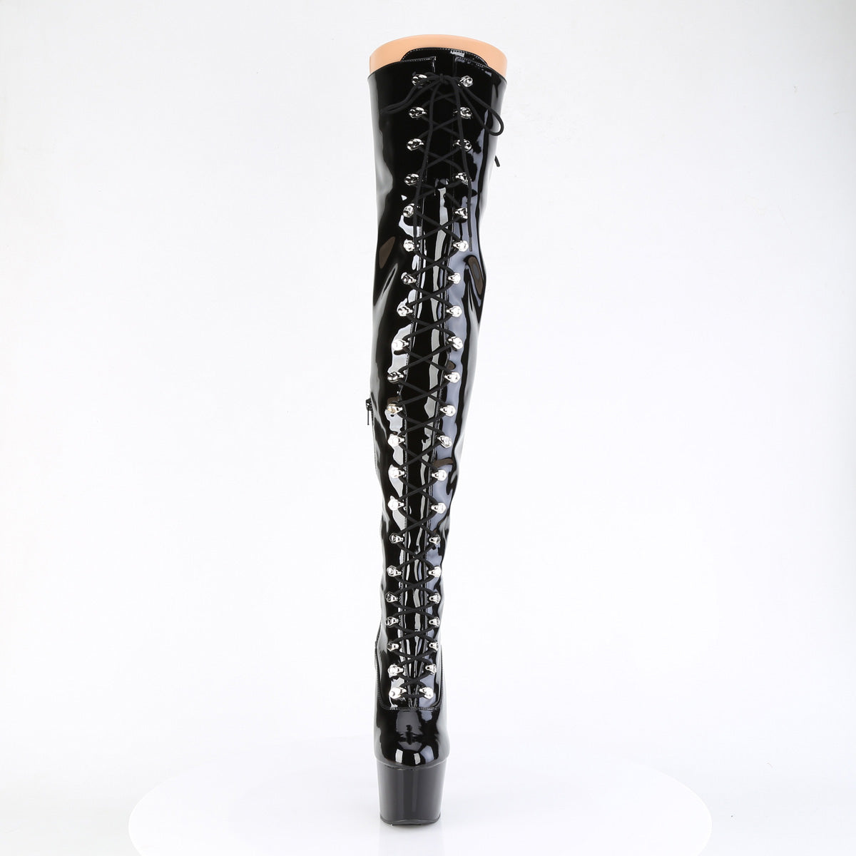 ADORE-3022 Pleaser Black Stretch Patent/Black Platform Shoes [Thigh High Boots]