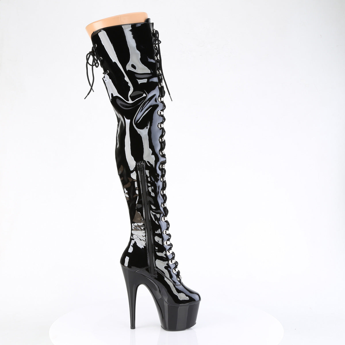 ADORE-3022 Pleaser Black Stretch Patent/Black Platform Shoes [Thigh High Boots]