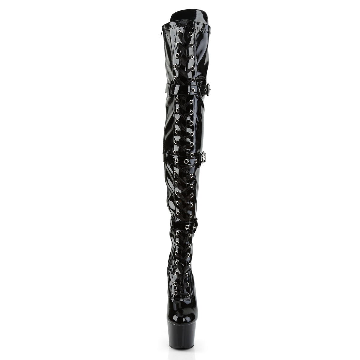 ADORE-3028 Pleaser Black Stretch Patent/Black Platform Shoes [Thigh High Boots]