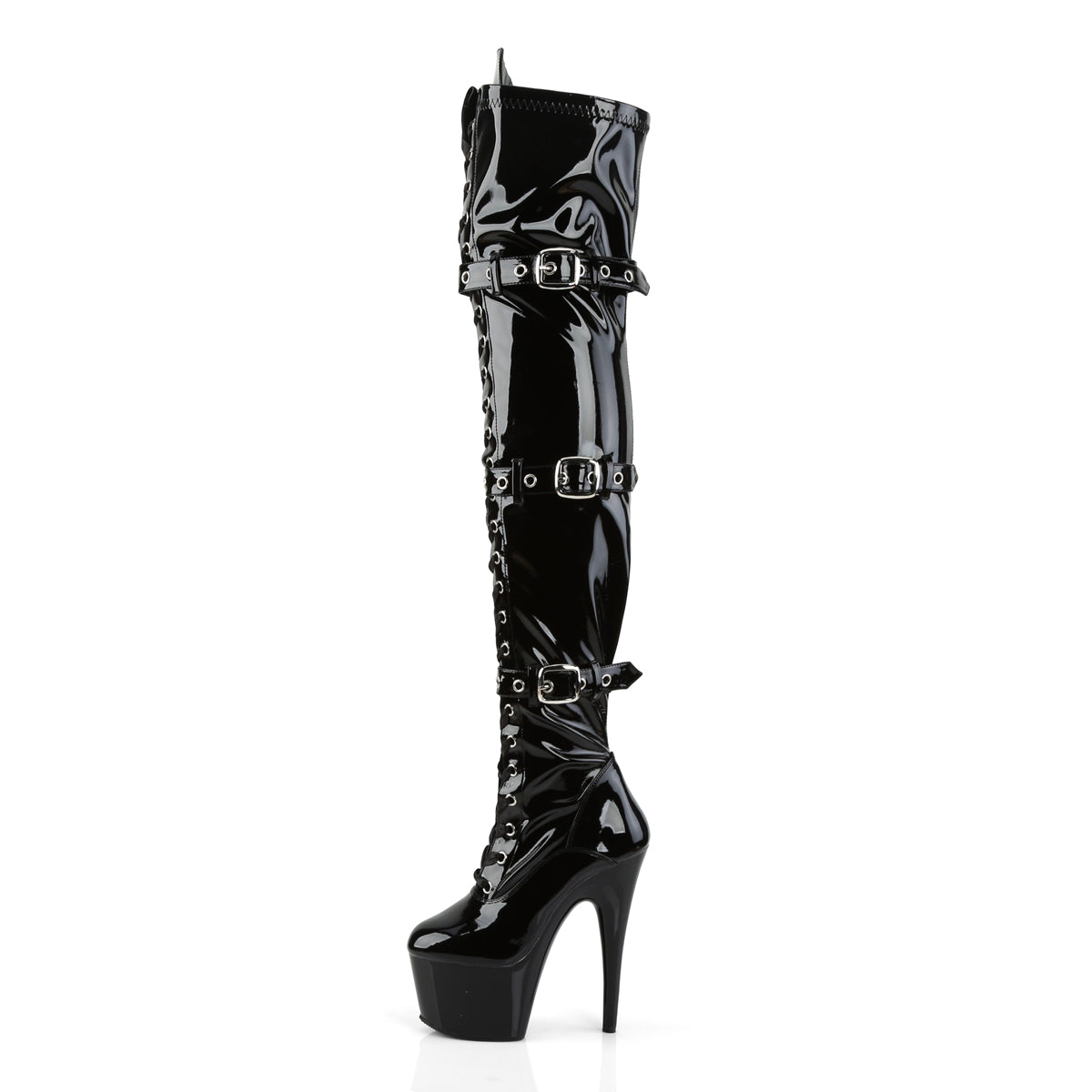 ADORE-3028 Pleaser Black Stretch Patent/Black Platform Shoes [Thigh High Boots]