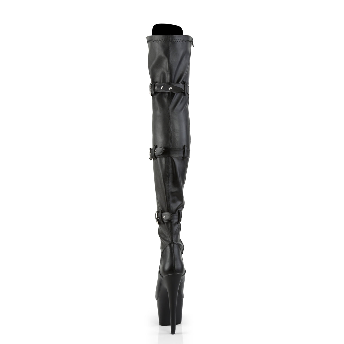 ADORE-3028 Pleaser Black Stretch Faux Leather/Black Matte Platform Shoes [Thigh High Boots]