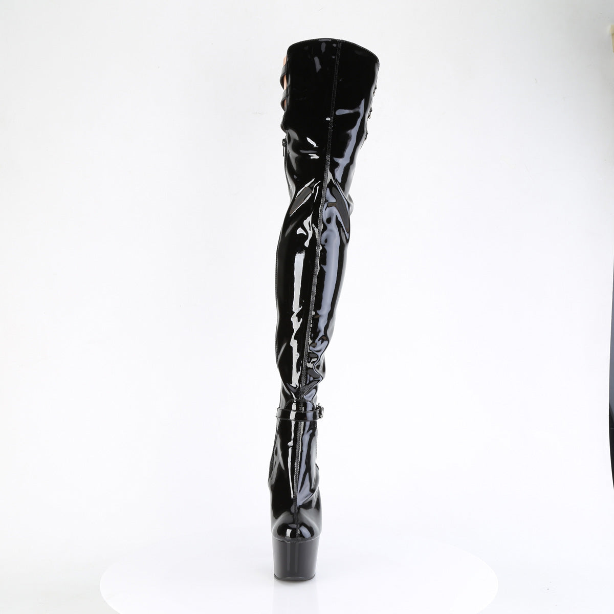 ADORE-3055 Pleaser Black Stretch Patent/Black Platform Shoes [Thigh High Boots]
