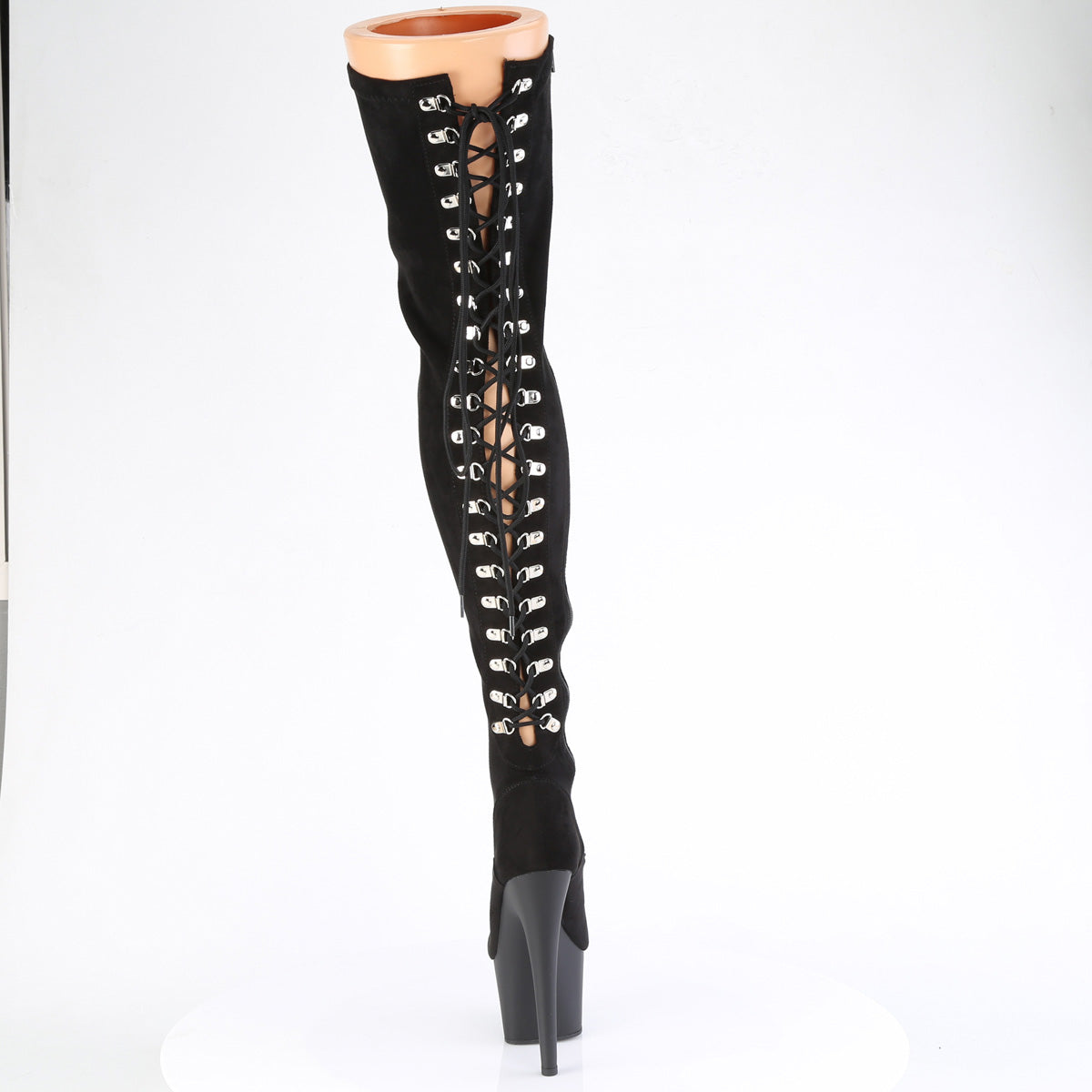 ADORE-3063 Pleaser Black Stretch Microfiber/Black Matte Platform Shoes [Thigh High Boots]