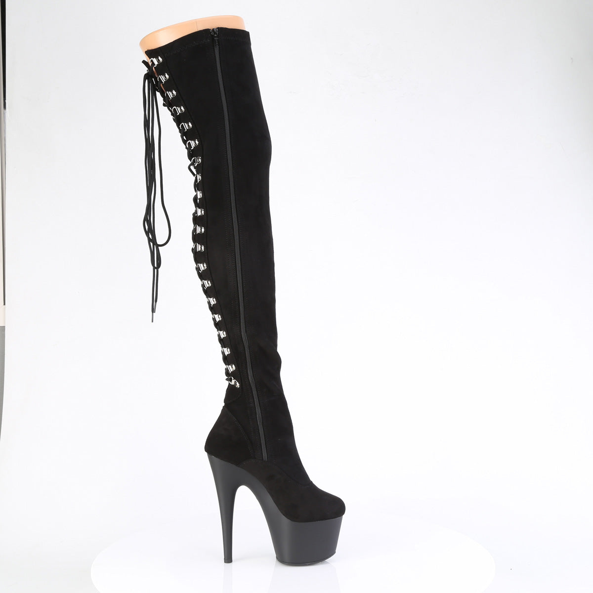 ADORE-3063 Pleaser Black Stretch Microfiber/Black Matte Platform Shoes [Thigh High Boots]