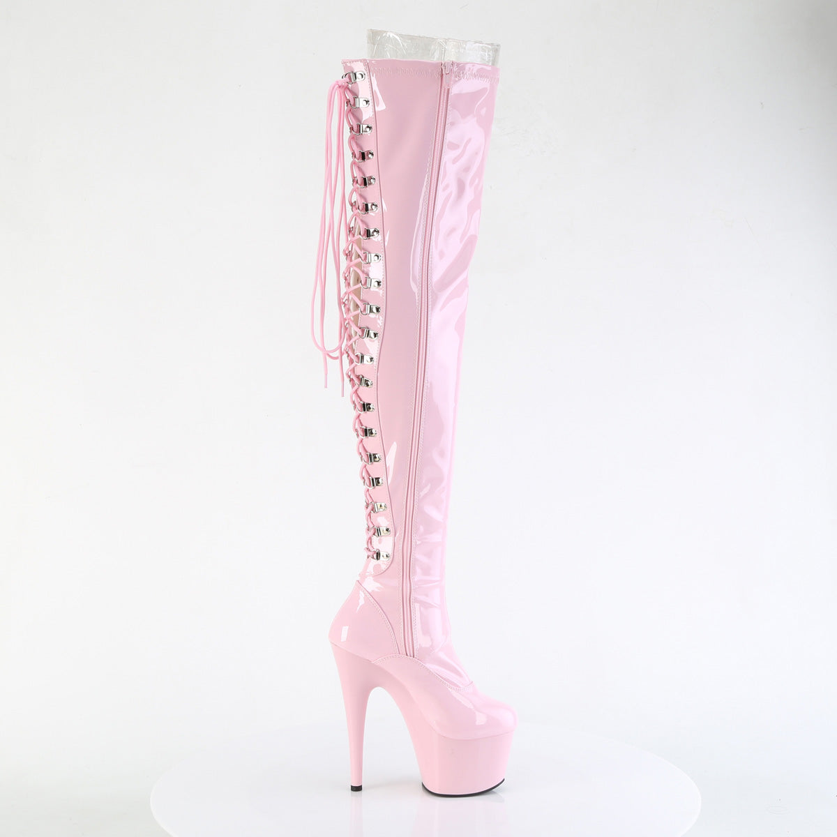 ADORE-3063 Pleaser B Pink Stretch Patent/B Pink Platform Shoes [Thigh High Boots]