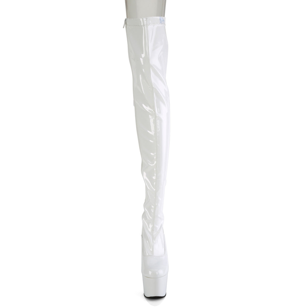 ADORE-3063 Pleaser White Stretch Patent/White Platform Shoes [Thigh High Boots]