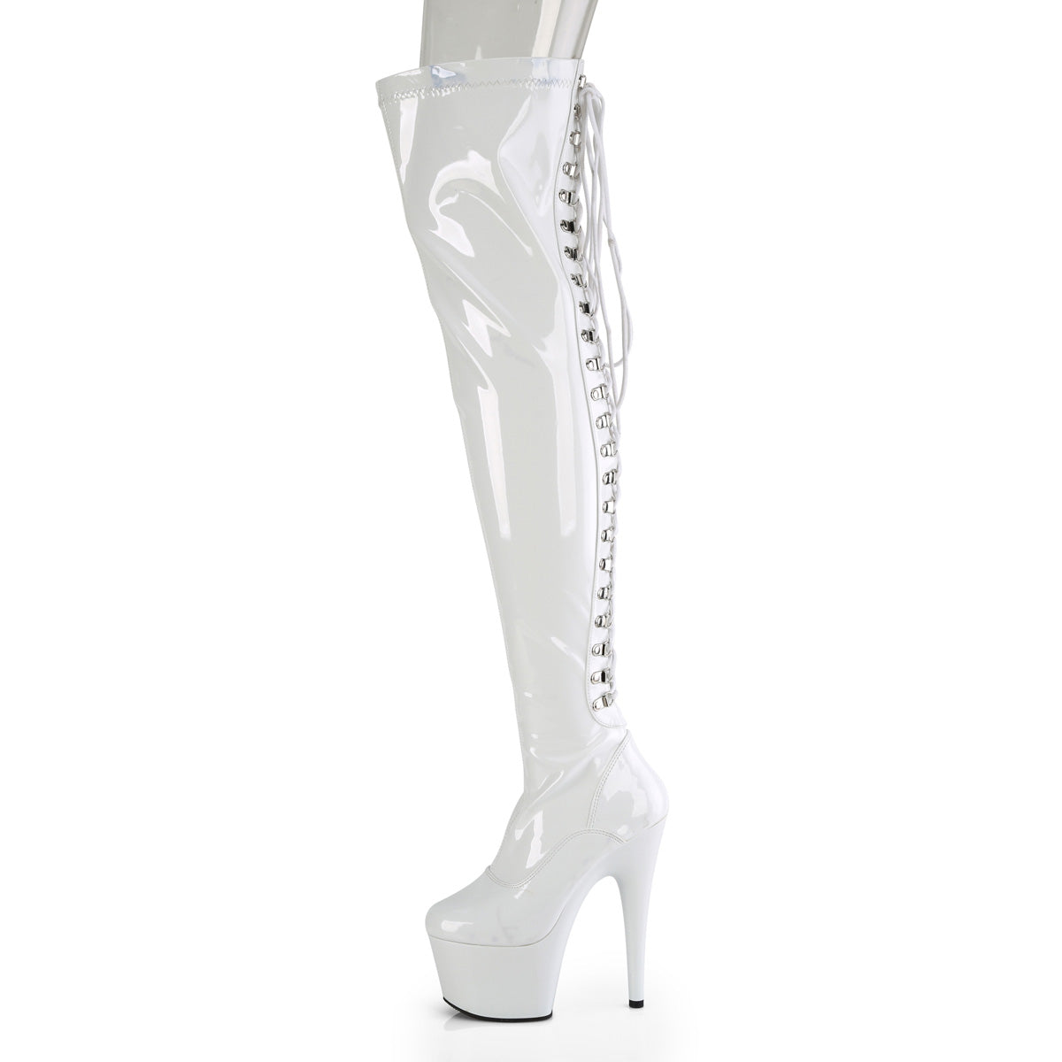 ADORE-3063 Pleaser White Stretch Patent/White Platform Shoes [Thigh High Boots]