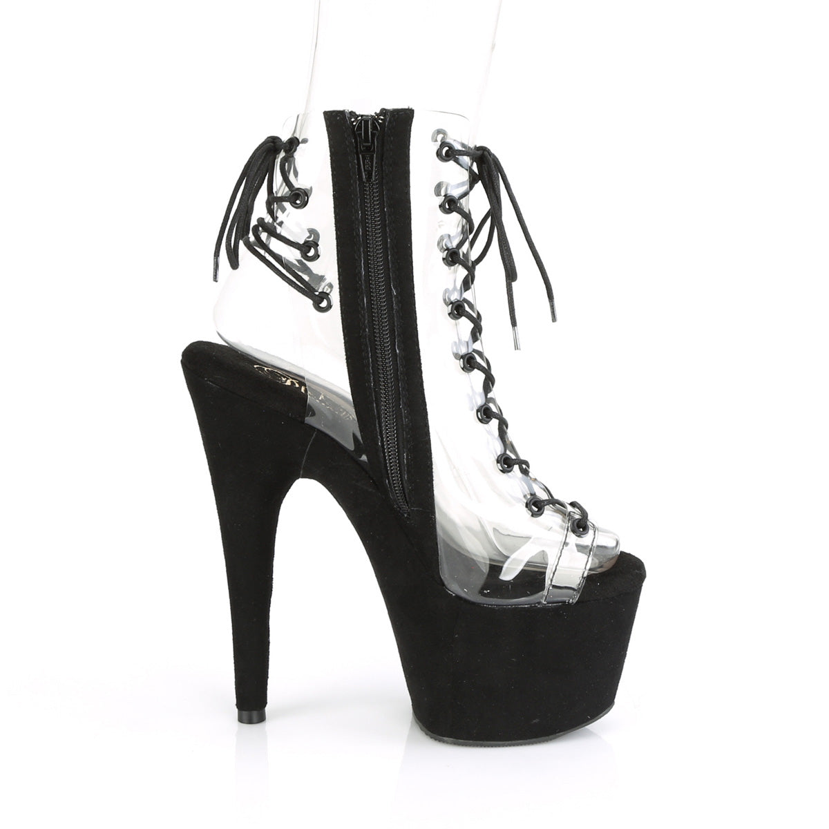 ADORE-700-30FS Pleaser Clear/Black Faux Suede Platform Shoes [Sexy Ankle Boots]
